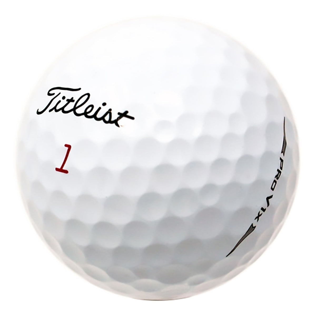 Titleist Pro V1x ball close-up highlighting dimple pattern for soft feel.