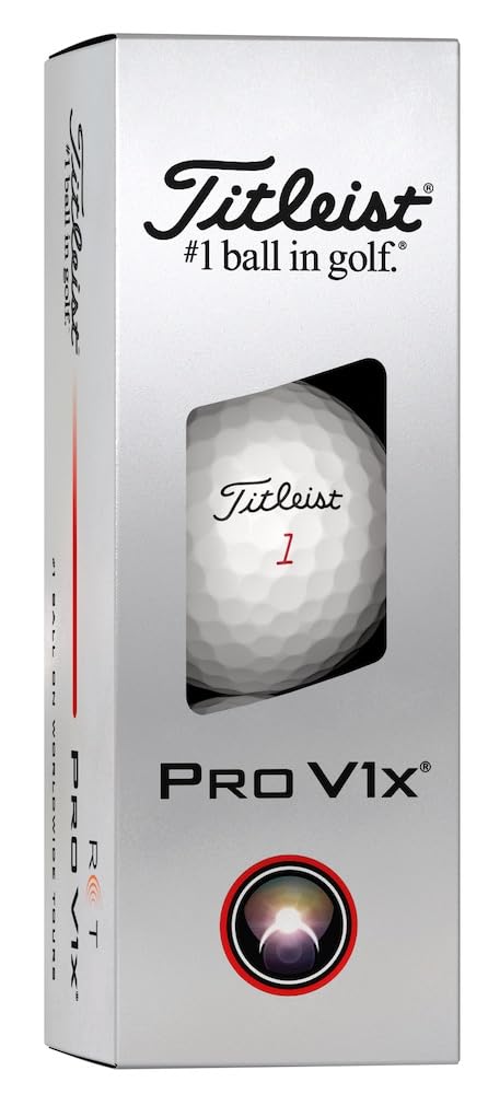 Close-up of Titleist Pro V1x white golf balls highlighting clean finish.