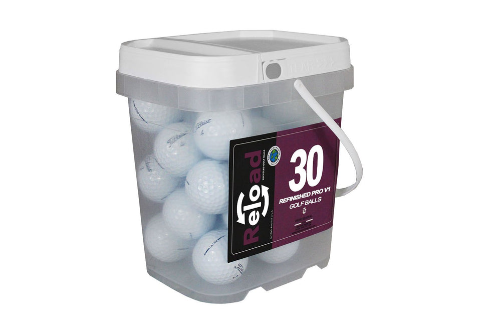 Titleist Reload Pro V1 white golf balls, close-up of pristine finish for consistent feel