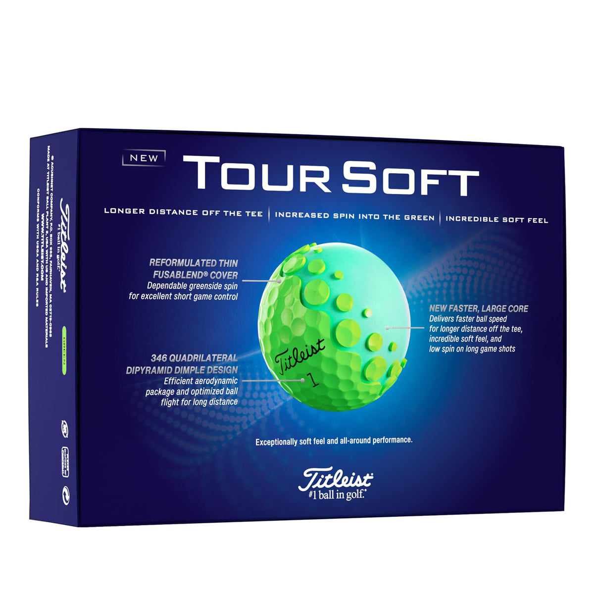 Titleist Tour Soft pristine packaging and glossy green finish on box