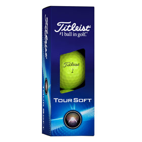 Titleist Tour Soft yellow ball close-up cover showing greenside spin potential.