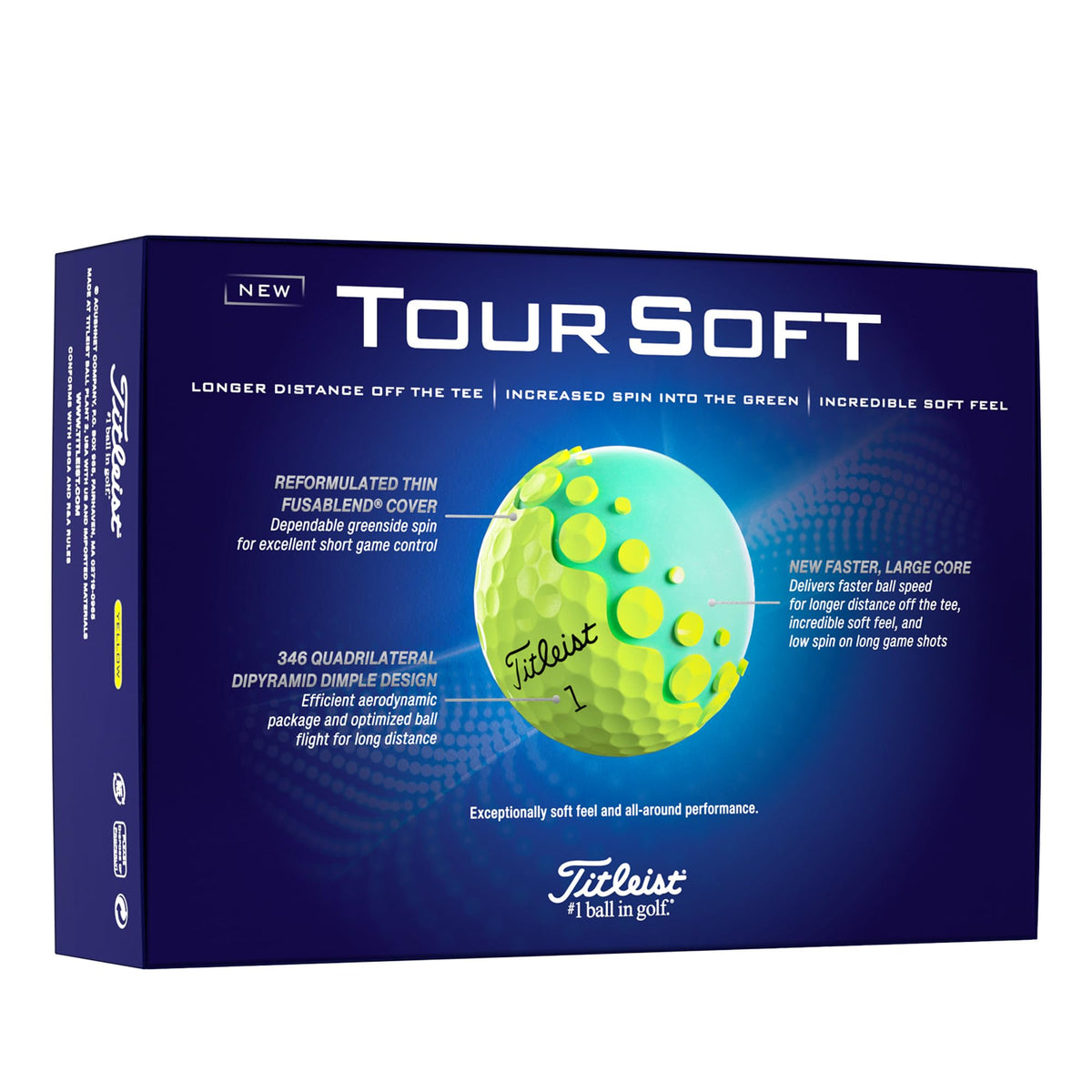 Titleist Tour Soft yellow ball on green ready for approach shots.