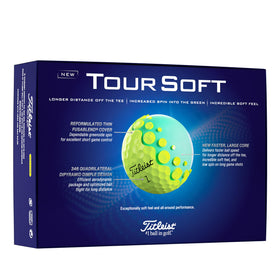 Titleist Tour Soft yellow ball on green ready for approach shots.