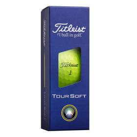 Detail of Titleist Tour Soft Yellow dimple design for stable, long-distance ball flight.