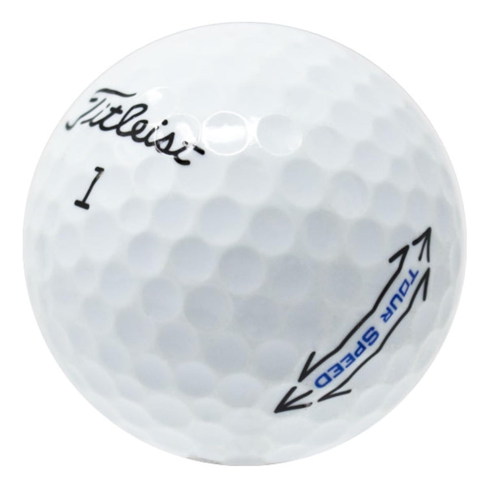 Titleist Tour Speed 12-pack front view highlighting distance and consistency.