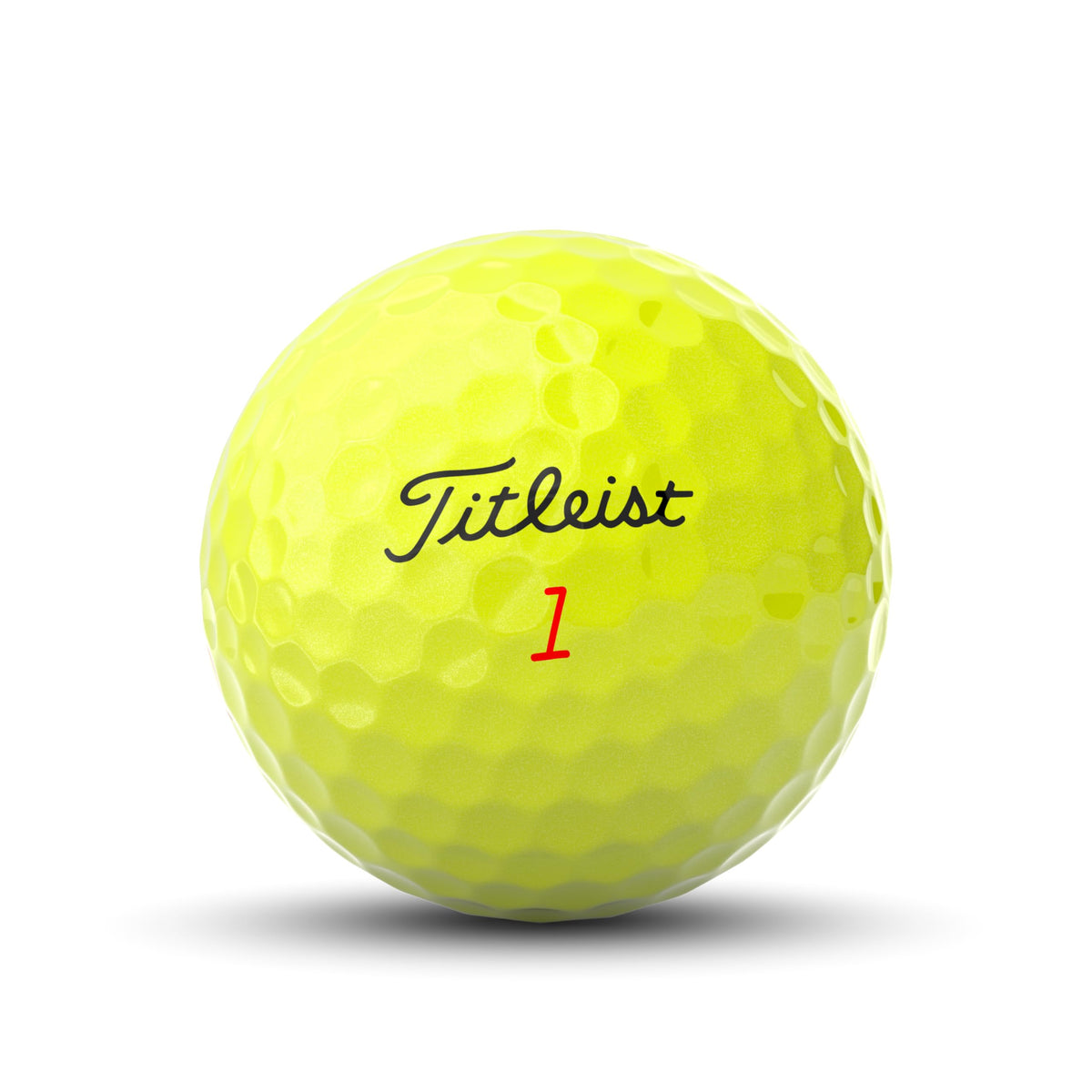 Titleist TruFeel yellow ball showcases 376 dimple design for stable flight.
