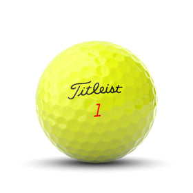 Titleist TruFeel yellow ball showcases 376 dimple design for stable flight.
