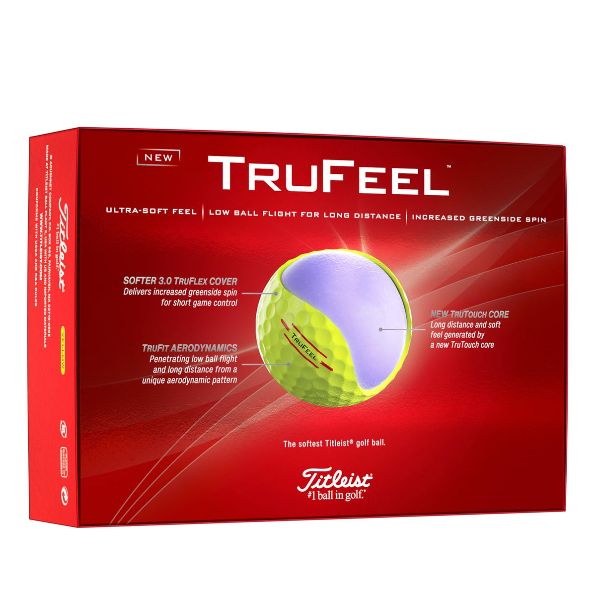 Titleist TruFeel yellow ball on green ready for precise approach.