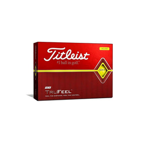 Close-up of Titleist TruFeel yellow balls highlighting ultra-soft feel and greenside control.