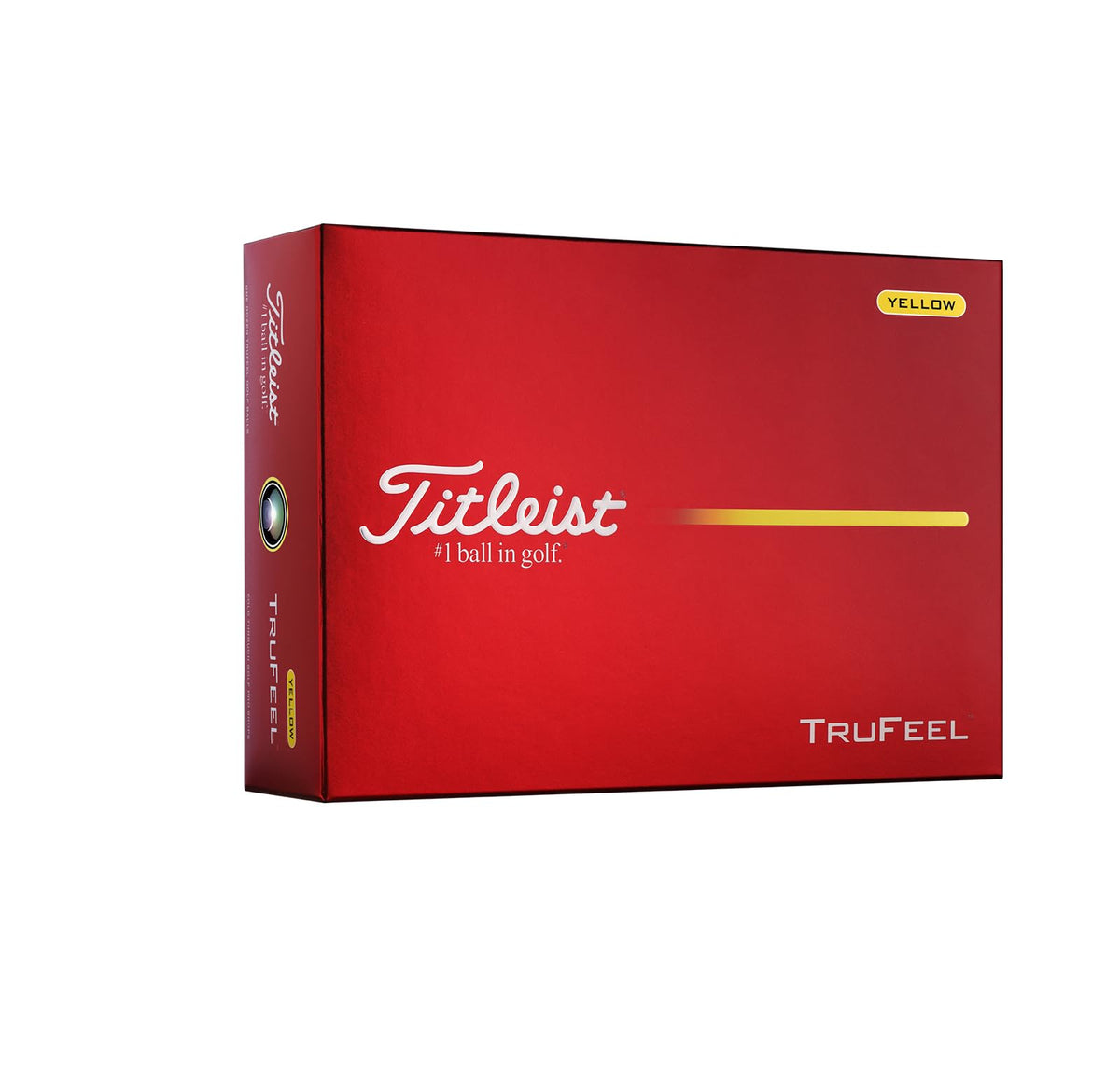 Titleist TruFeel Yellow ball front view highlights soft feel and distance potential.