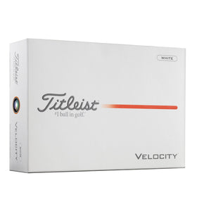 Titleist Velocity golf ball on tee demonstrating full throttle distance for long drives