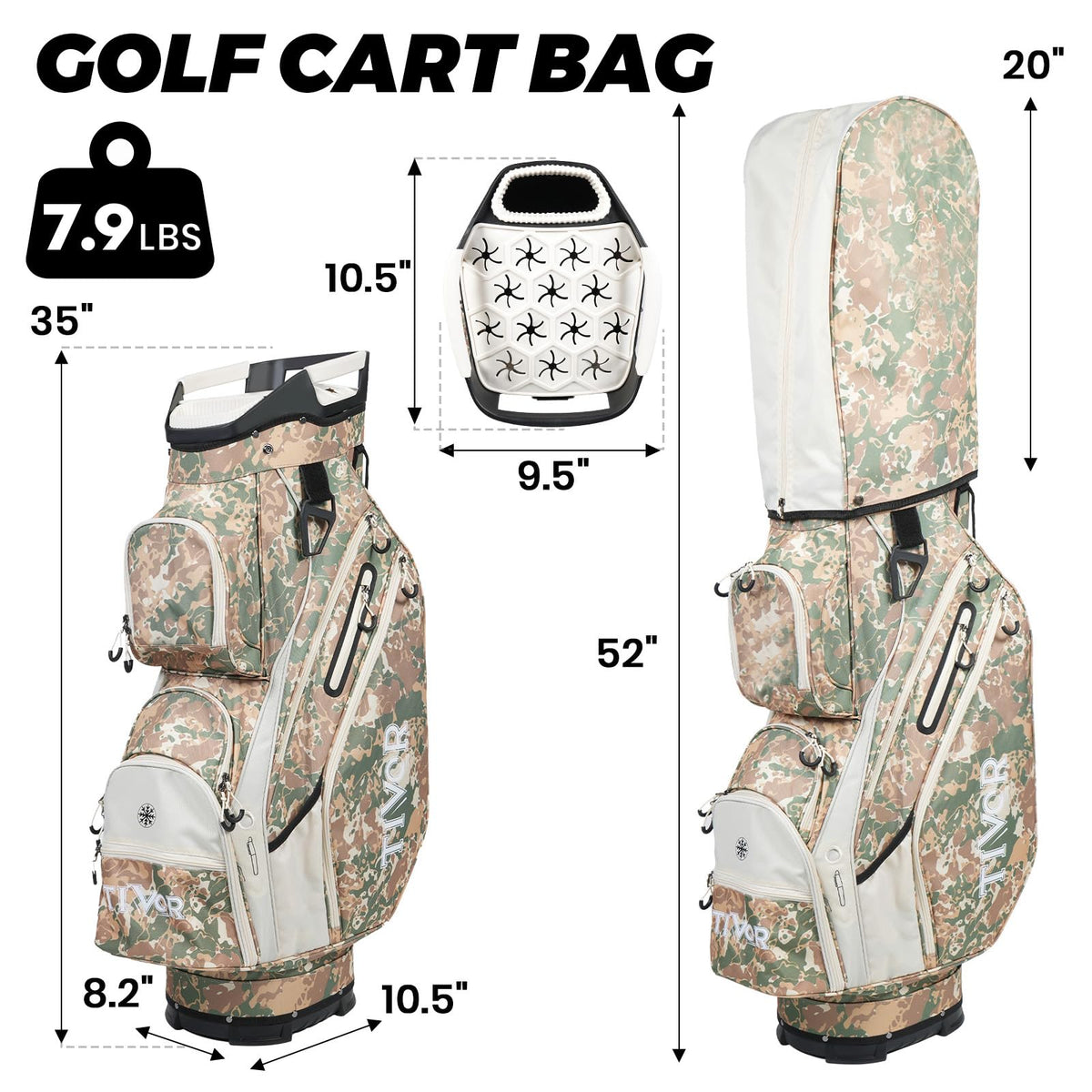 TIVOR camouflage premium quiet secure system reduces clatter and protects club heads