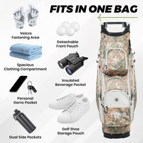 TIVOR camouflage rain/dust cover protects clubs from sun, rain, and dust