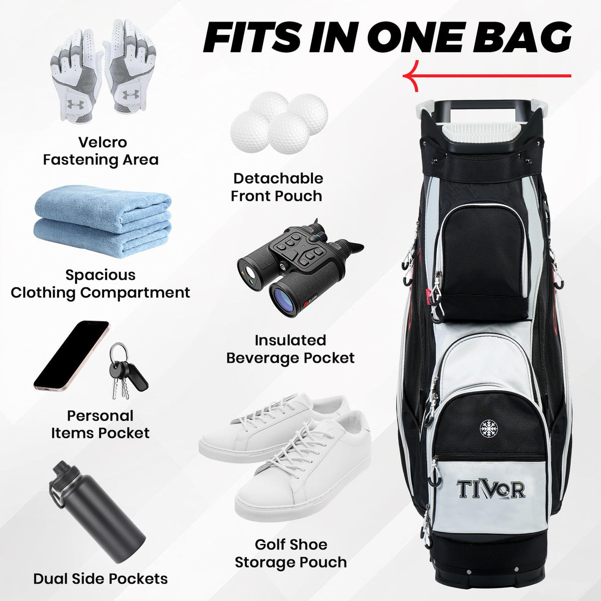 Tivor bag’s quiet secure system reduces noise and club clatter during transport.