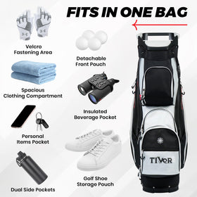 Tivor bag’s quiet secure system reduces noise and club clatter during transport.