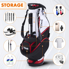 Tivor Golf Stand Bag shows eight roomy pockets for accessories and essentials