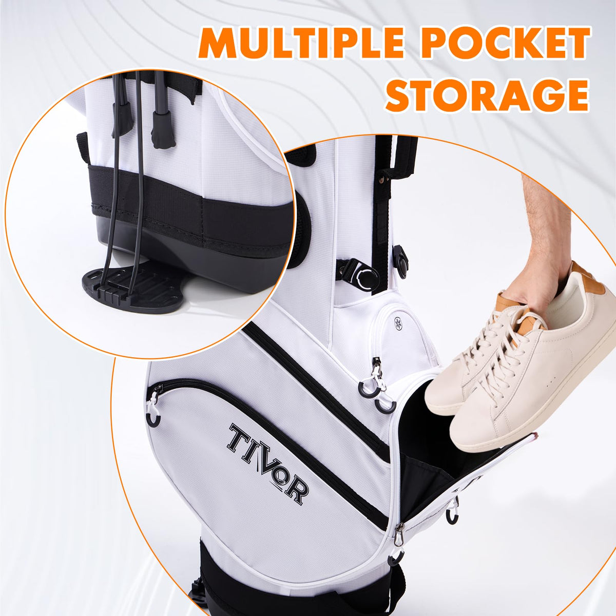 Tivor Golf Stand Bag stable legs provide solid balance on varied terrain.
