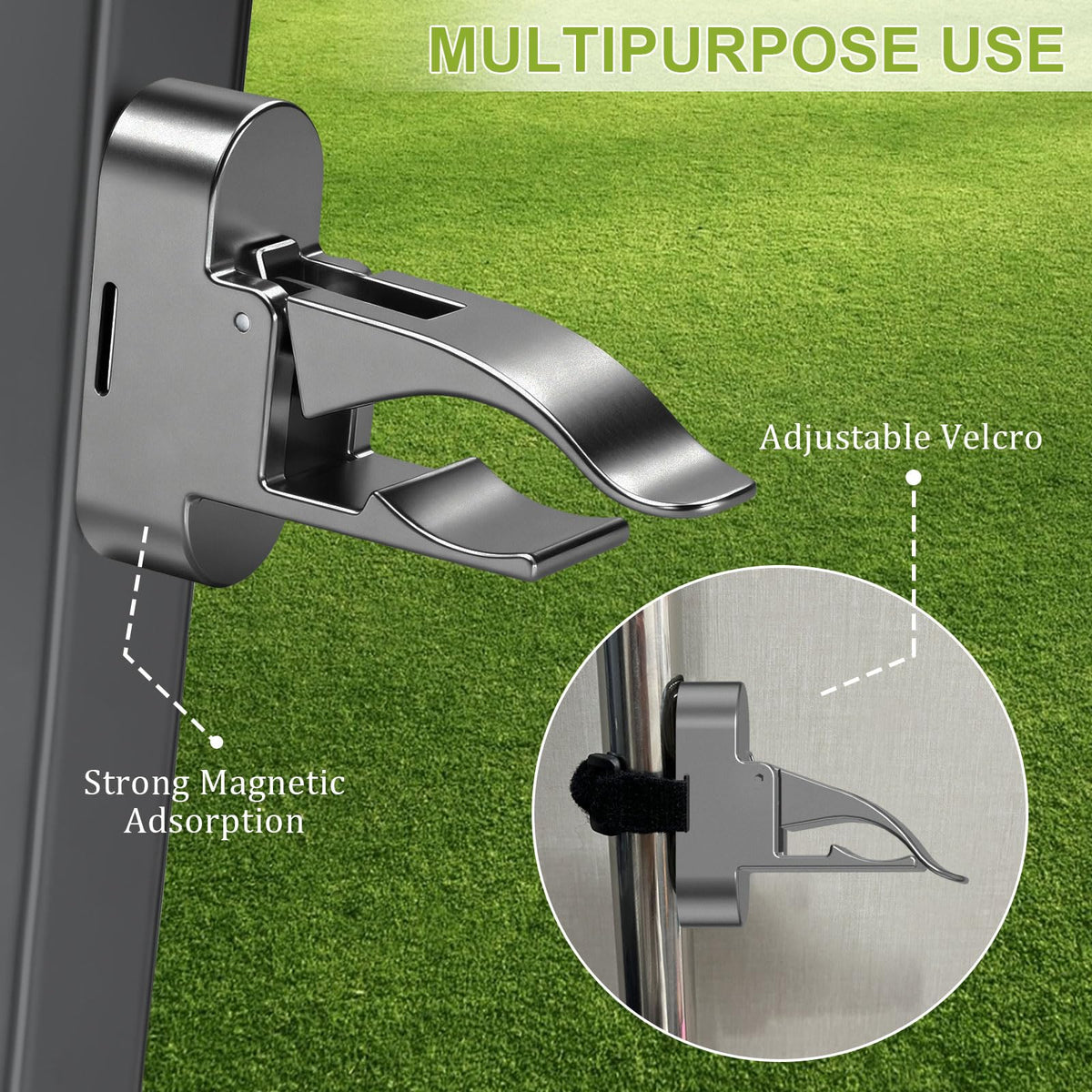 Tivora holder shows magnet clip and Velcro mounting options