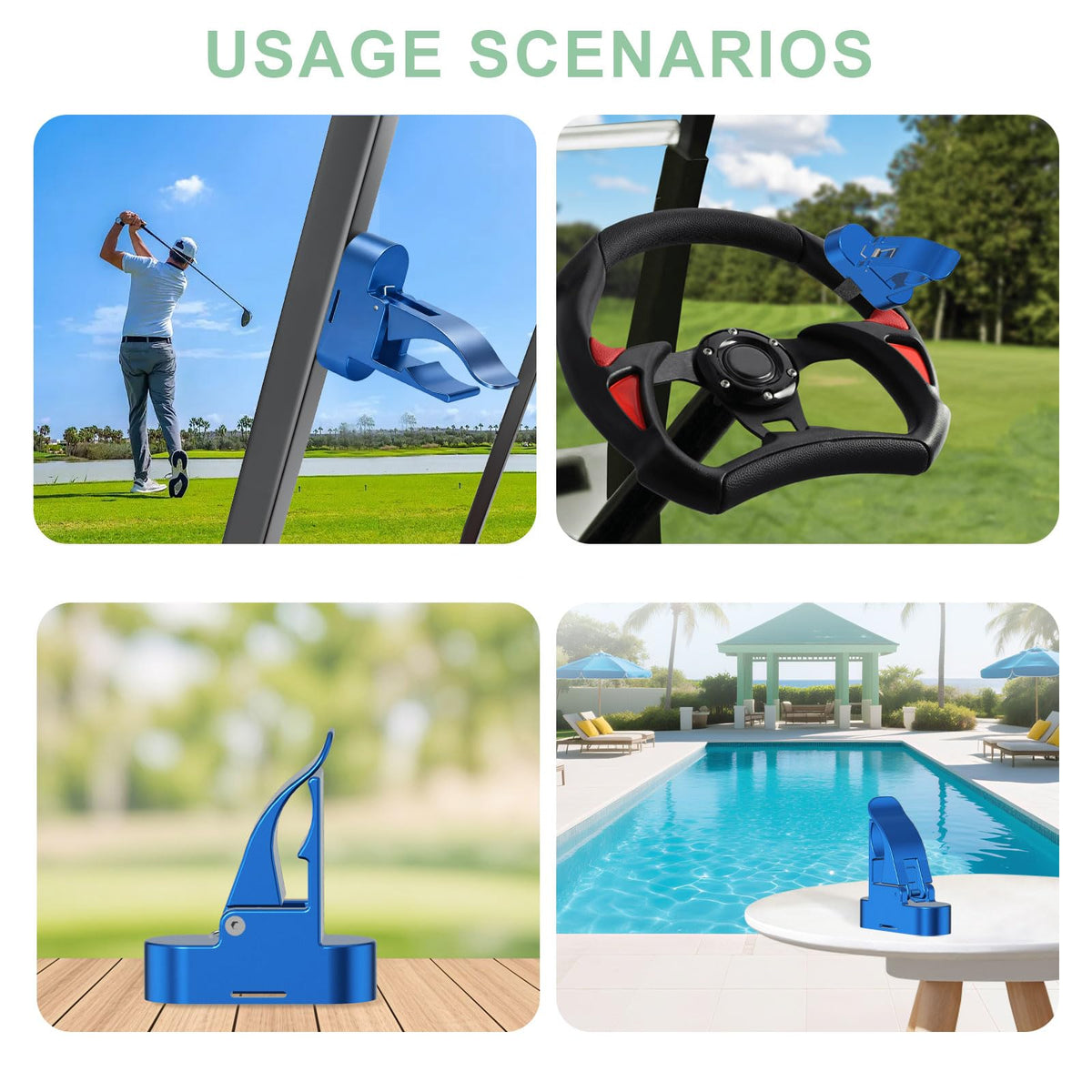 Multi-position attachment enables versatile placement on carts or gear.