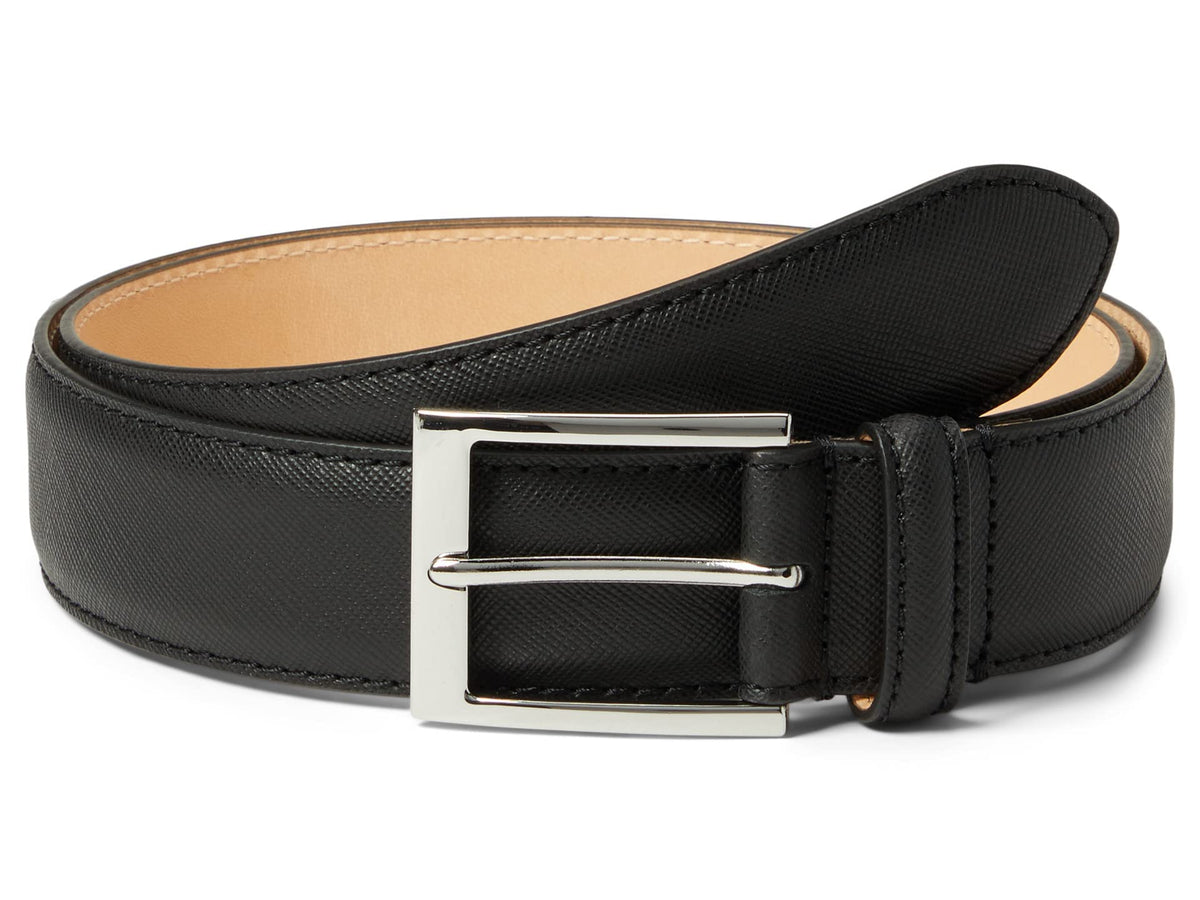 To Boot New York belt in black textured calf with silver buckle, ideal for polished daily outfits.
