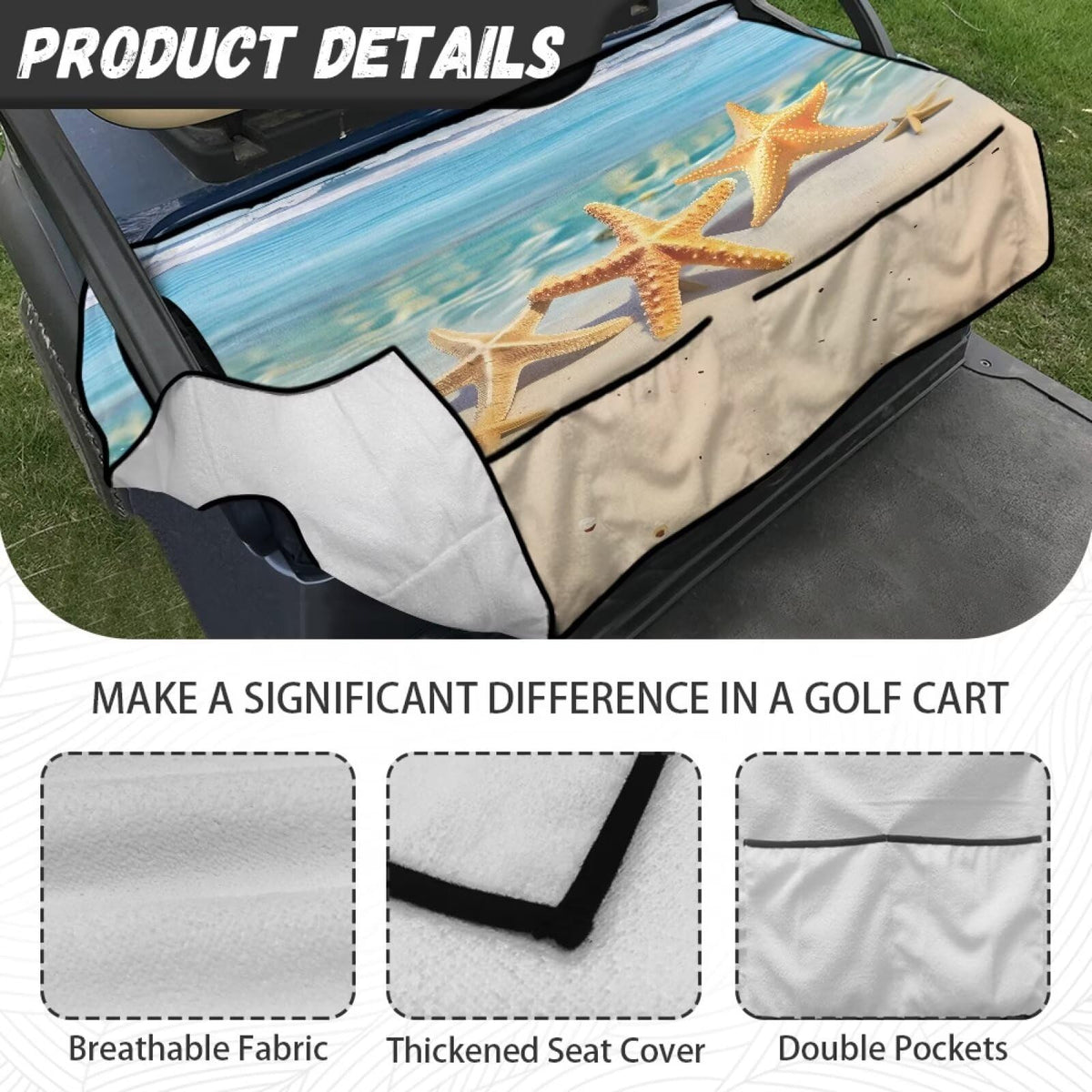 TOADDMOS Beach Starfish dimension guide detailing seat coverage