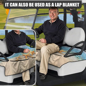 TOADDMOS Beach Starfish seat cover fully installed on a two-seat cart