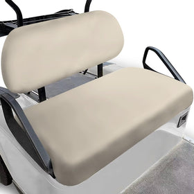TOADDMOS beige golf cart seat cover on bench seat protects against wear and stains.