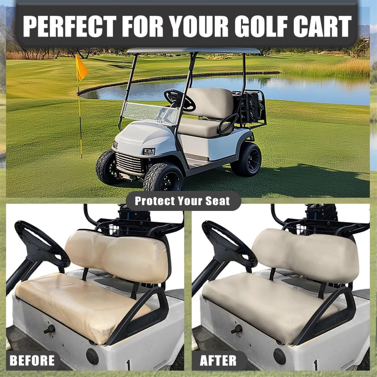 TOADDMOS beige seat cover installs easily without tools.