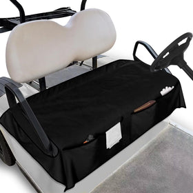 TOADDMOS black golf cart seat covers with pockets front view protect seats from sun and stains.