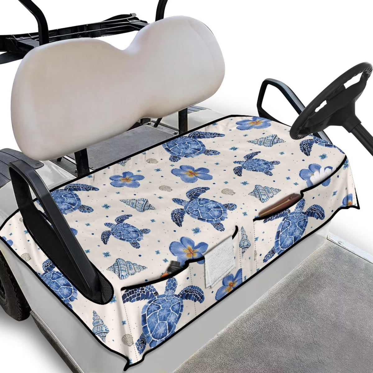 TOADDMOS blue floral turtle golf seat cover, soft fabric for comfortable rides