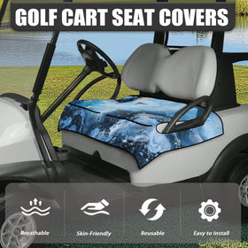 TOADDMOS Blue Marble seat cover side installation shows quick setup without tools.