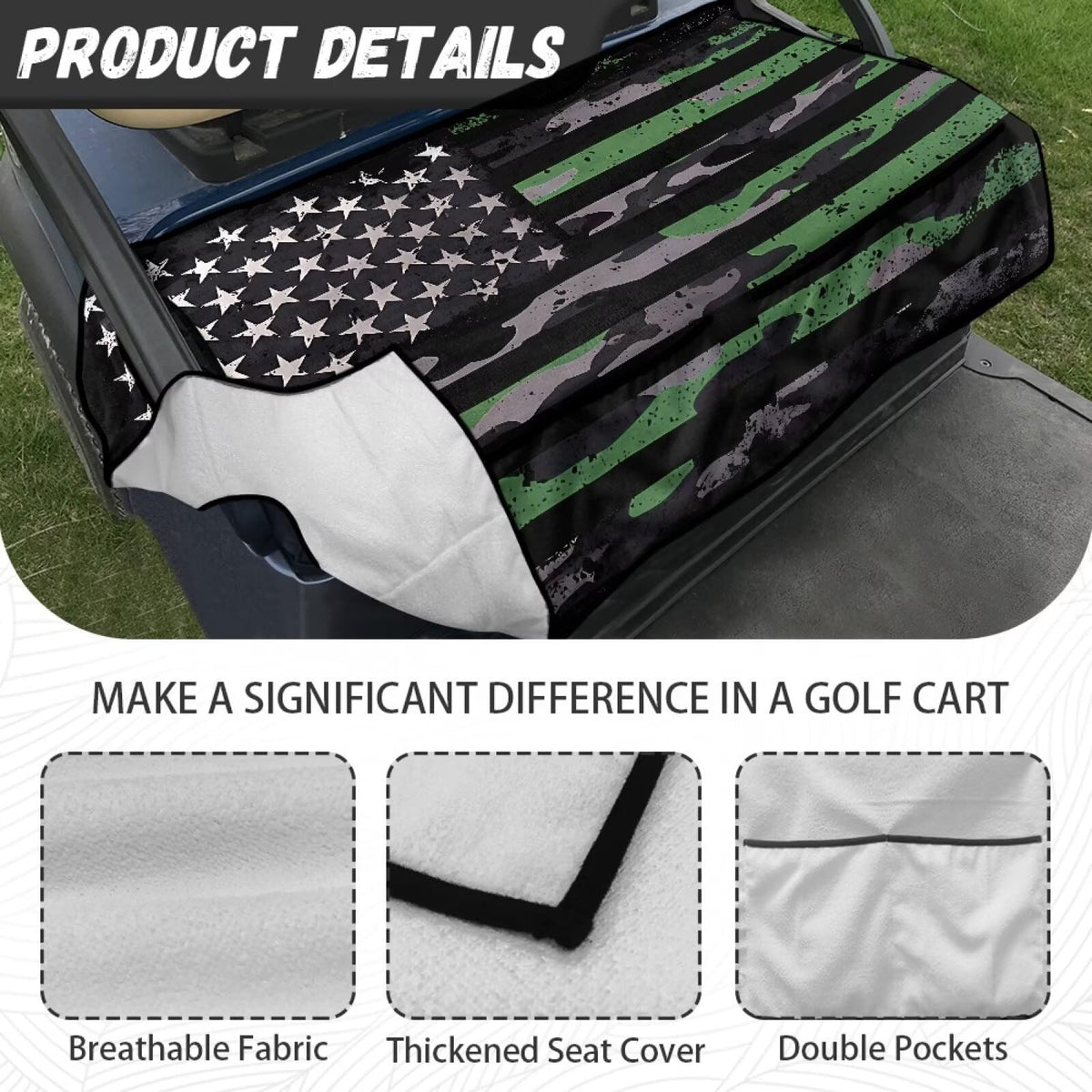 TOADDMOS camouflage flag seat cover durable polyester fabric for longevity.