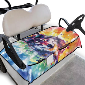 TOADDMOS colorful watercolor wolf golf cart seat cover front view boosts comfort