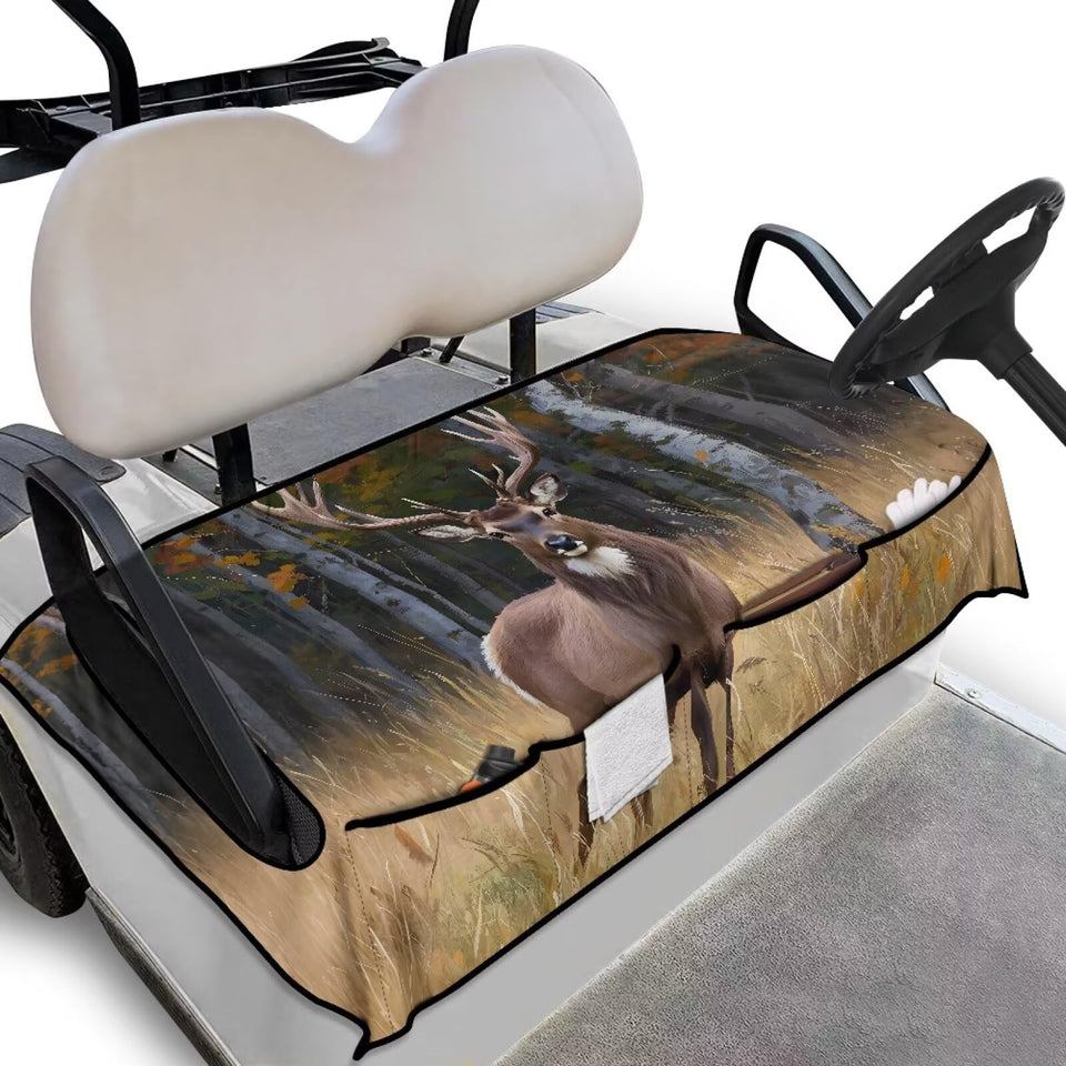 TOADDMOS deer camouflage seat cover front view demonstrating universal fit and comfort