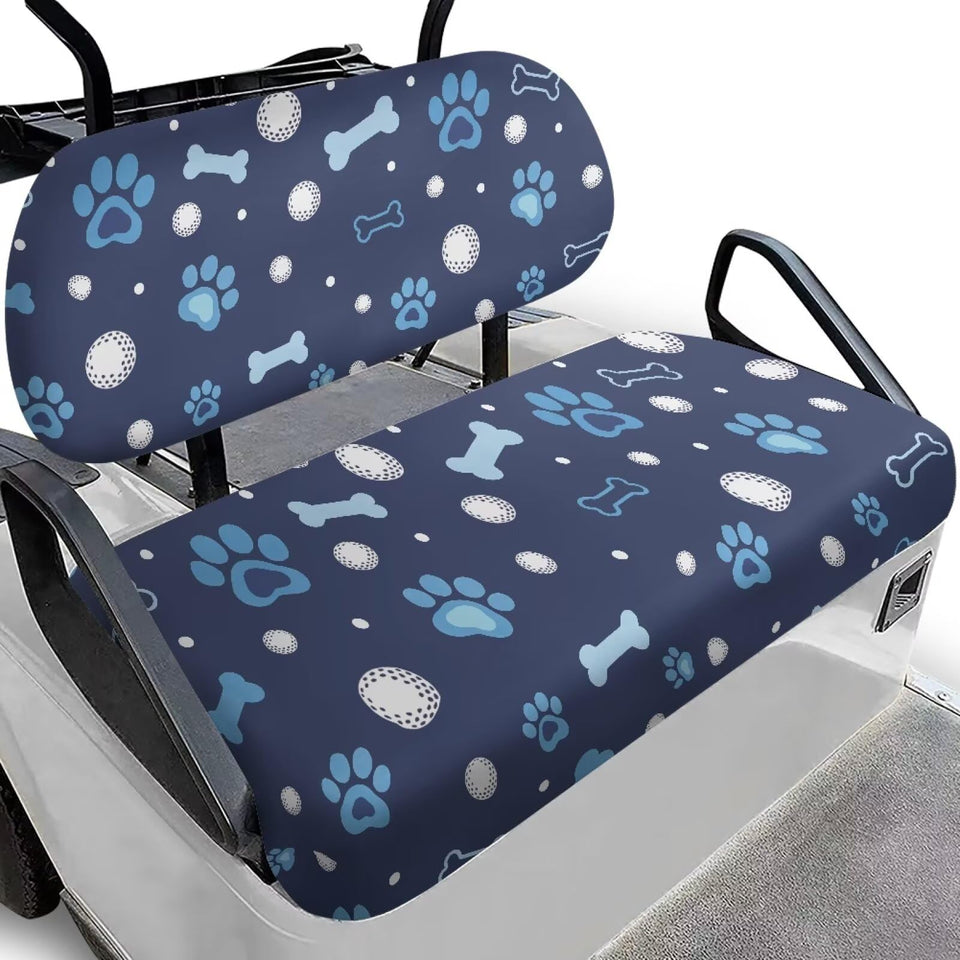 TOADDMOS dog paw print front seat cover on two-seat golf cart in action, protective and stylish