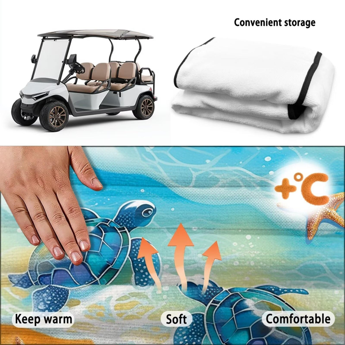 TOADDMOS protective seat cover measures 52.36 by 32.28 inches for most 2-seat carts.