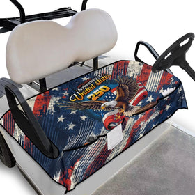 TOADDMOS flag eagle seat cover on two-seat cart adds style and comfort.