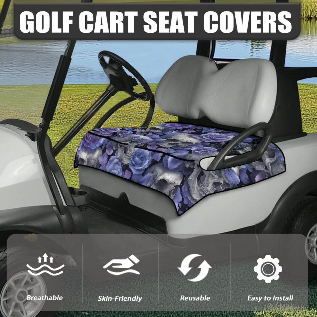 TOADDMOS easy install golf cart seat cover compatible with 2-seat models