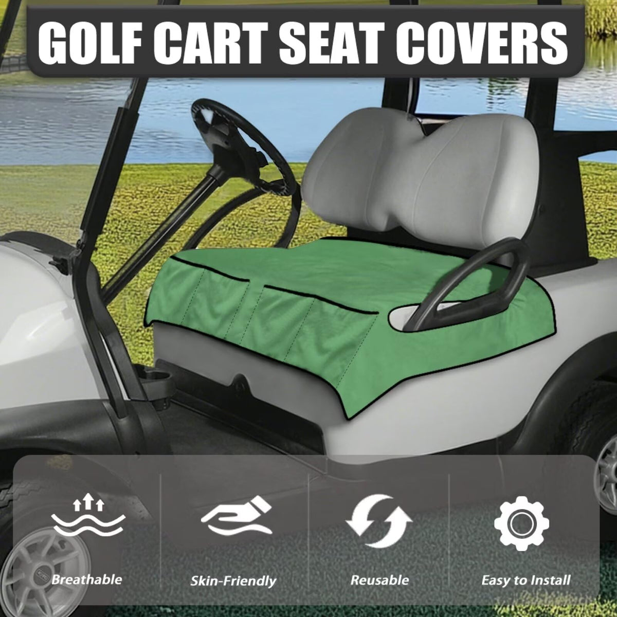 TOADDMOS green seat cover pockets closeup shows four front pockets for quick storage