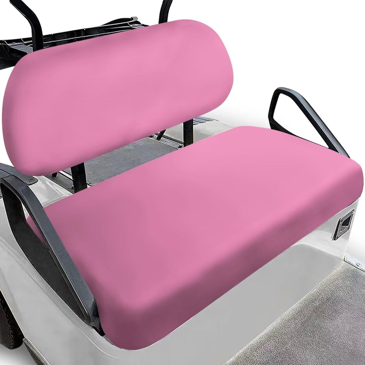TOADDMOS pink golf cart seat cover on bench seat showing secure fit and comfort