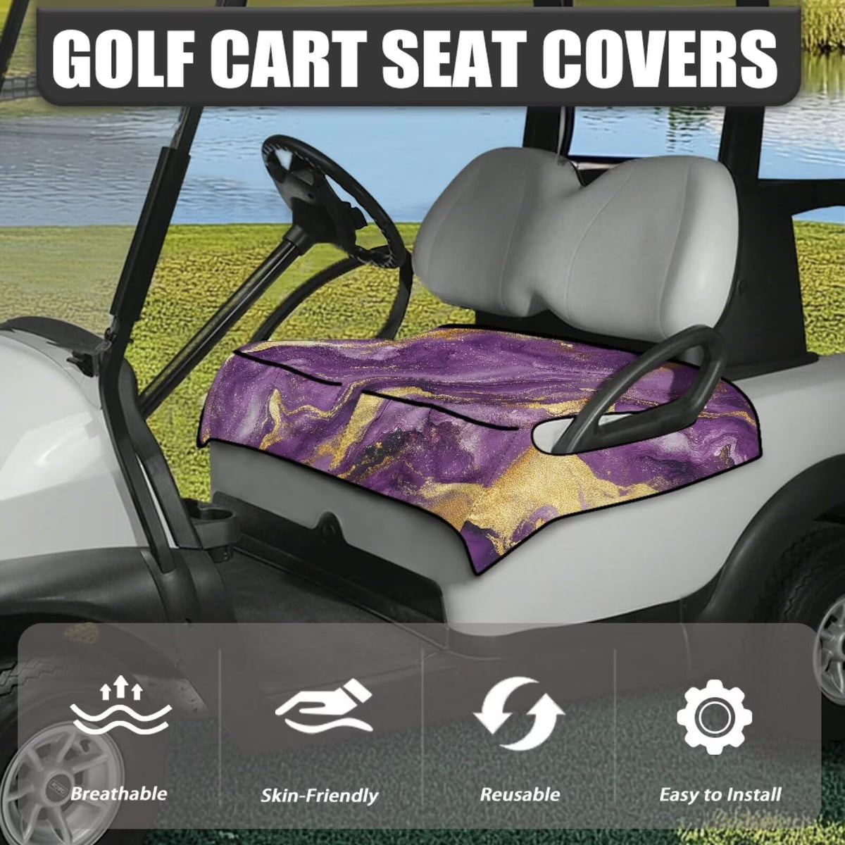 TOADDMOS purple marble seat cover right view showing secure fit