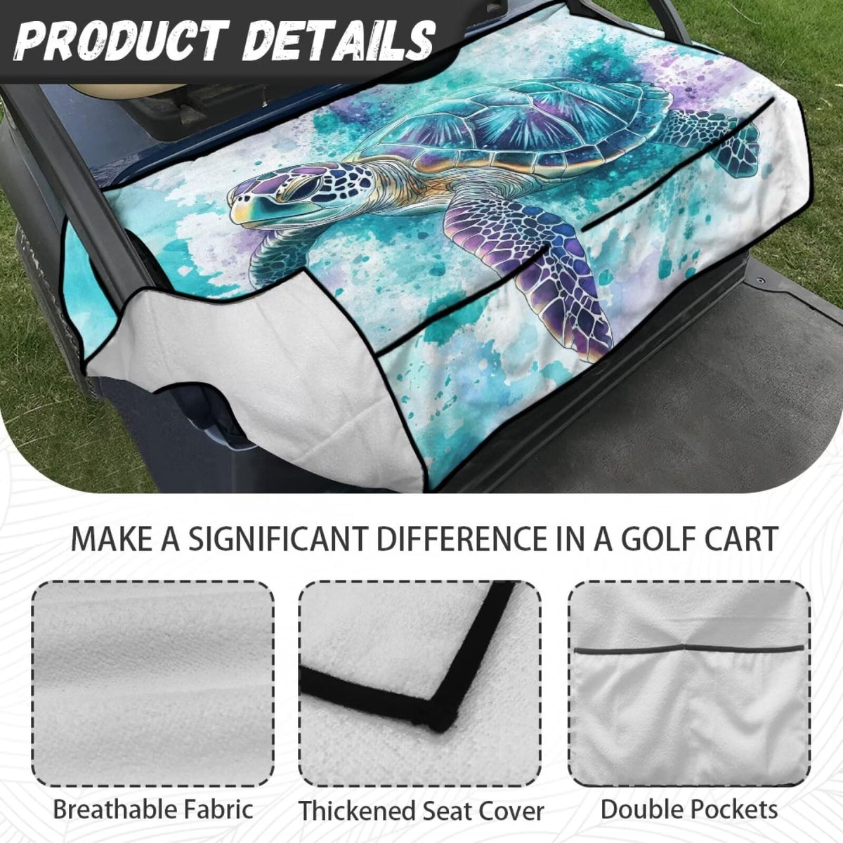 TOADDMOS Sea Turtle seat covers fitting two-seat carts like Club Car and Ezgo