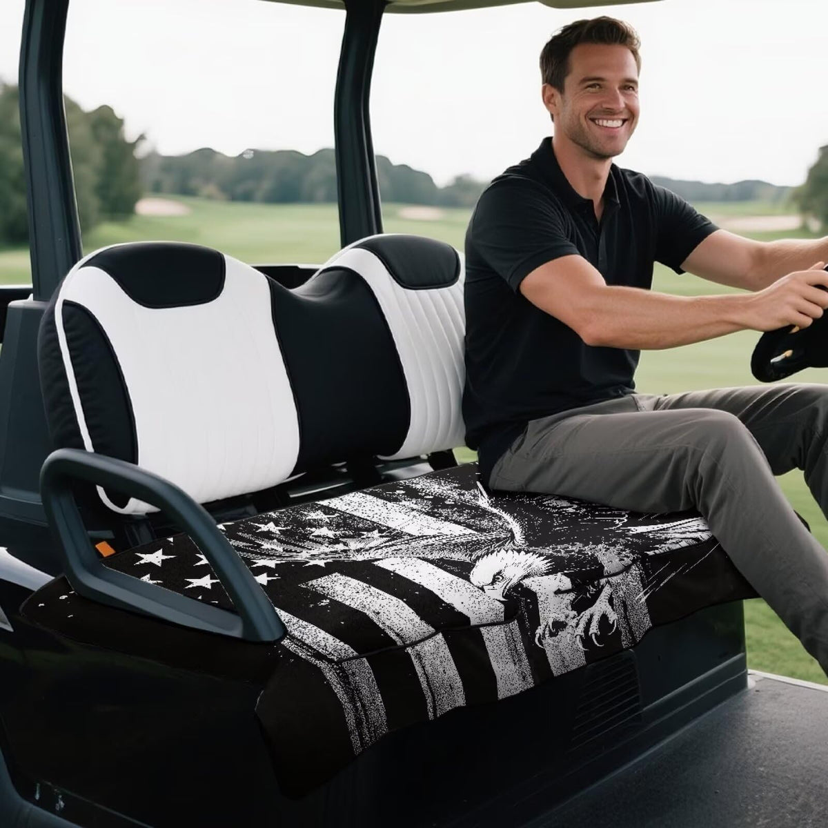 TOADDMOS universal-fit two-seat cover installed without tools