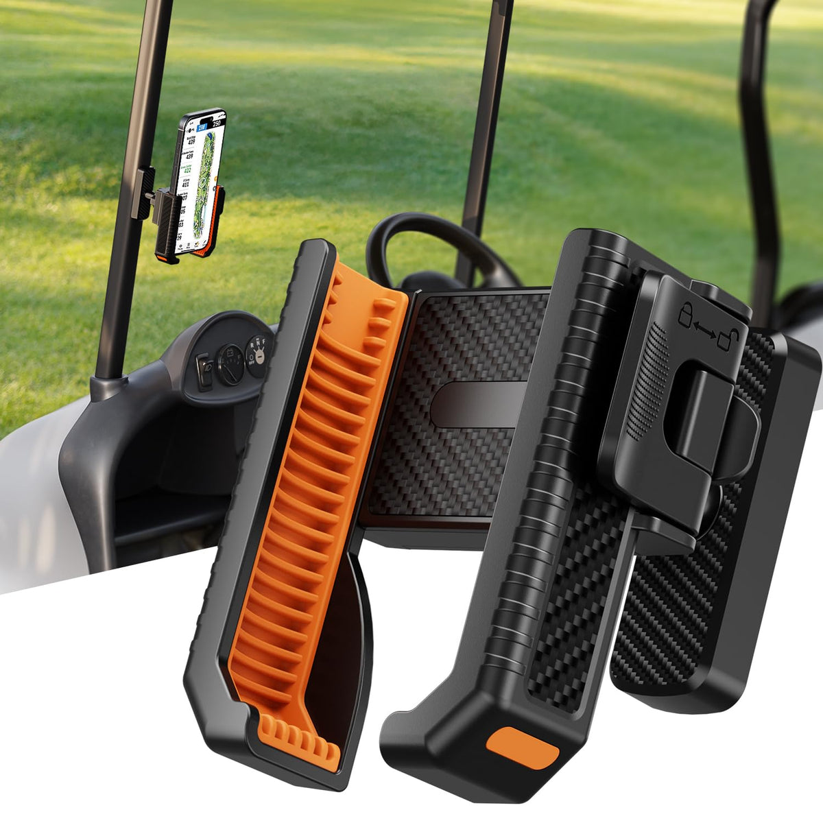 TODI magnetic golf cart base securely attaches to metal frames for stable mounting.