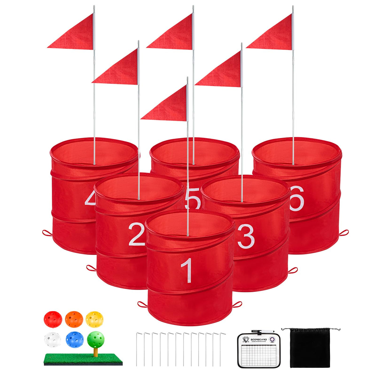 Toemics Golf Bucket Yard Game set with six buckets ready for backyard play
