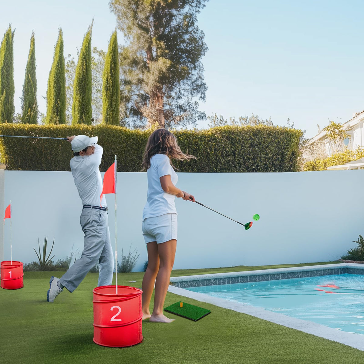 Family enjoying a park session with the Toemics golf bucket game