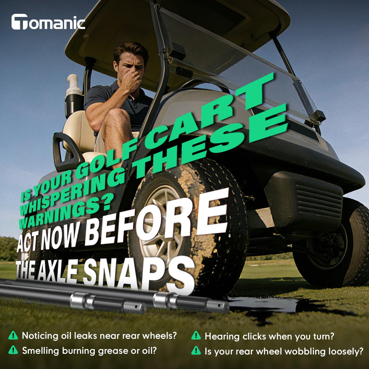 Tomanic passenger shaft for EZ-GO TXT rear axle kit enhances alignment and drive feel