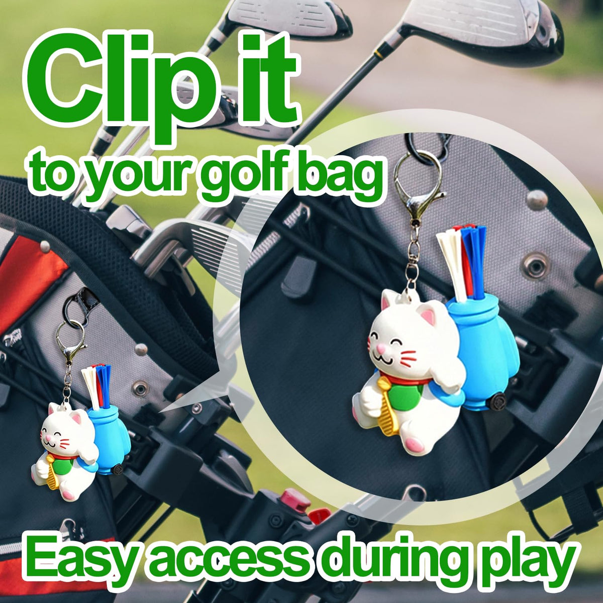 Tomerry Maneki Neko bag charm adds a playful lucky touch to your golf bag.