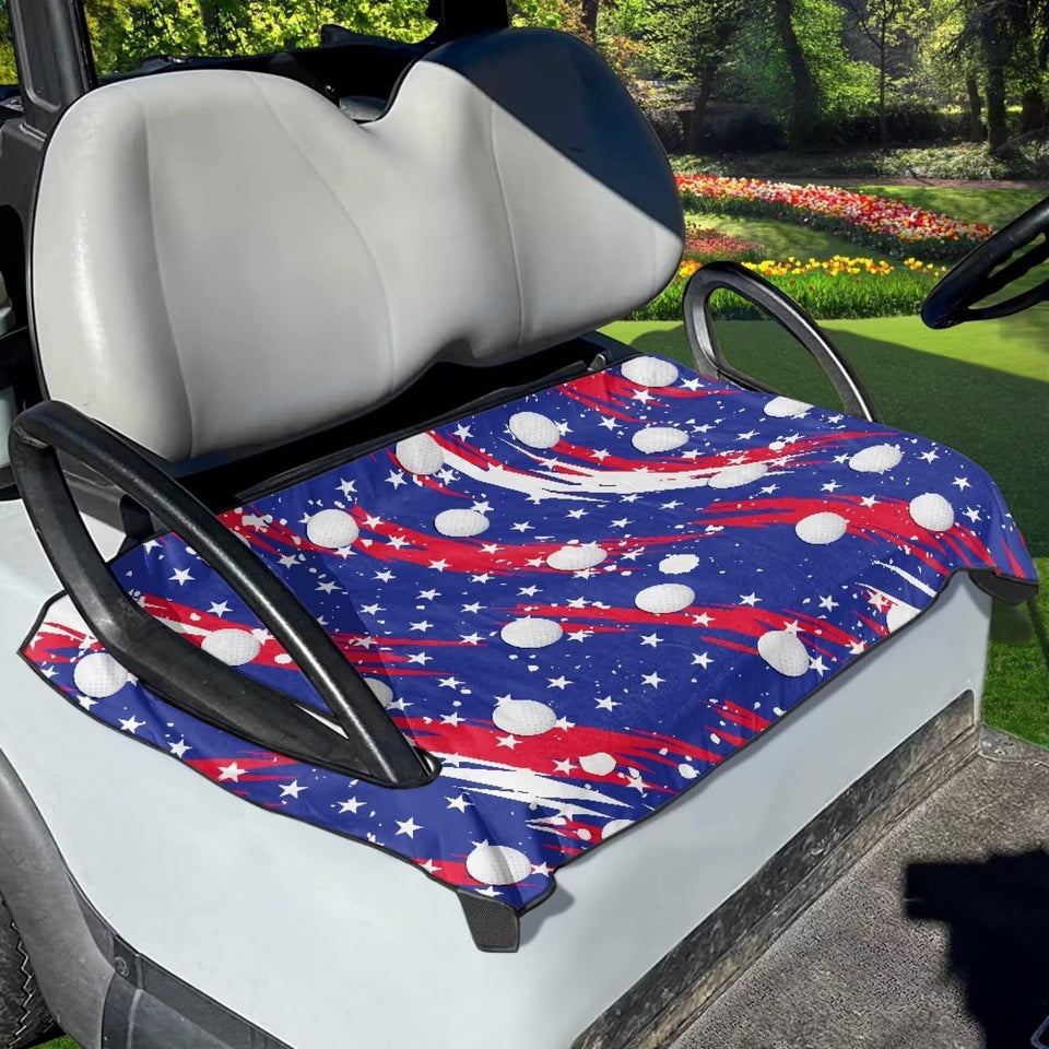 Tomeusey blue-red golf print seat cover front view protects seats and elevates style