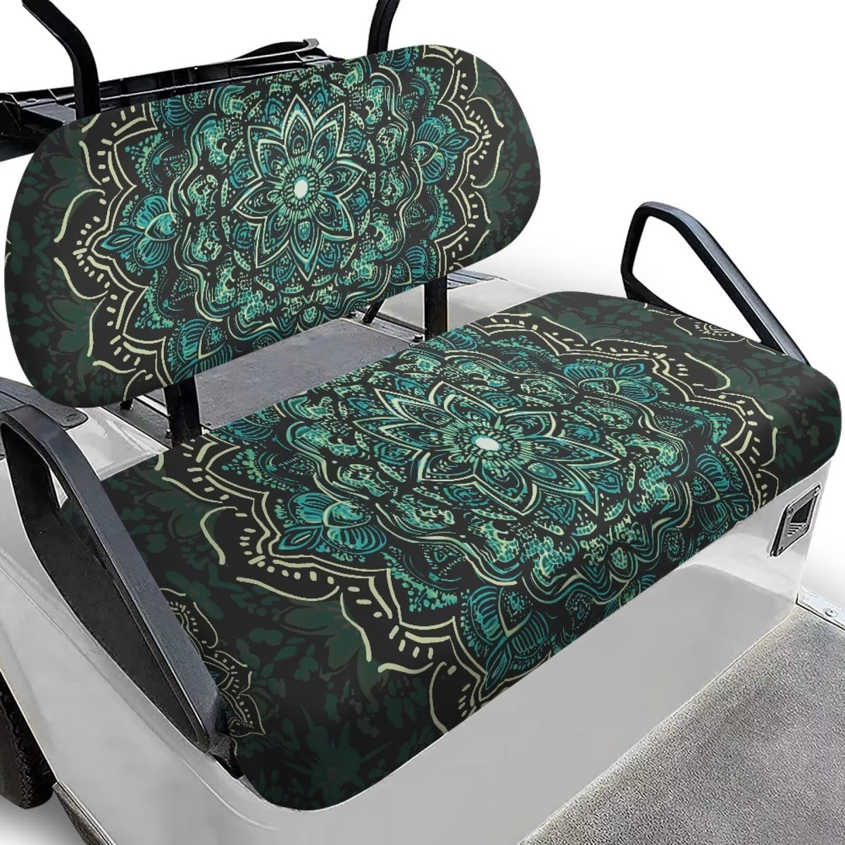 Tomeusey golf cart seat cover backrest with green mandala protects upholstery while staying in place